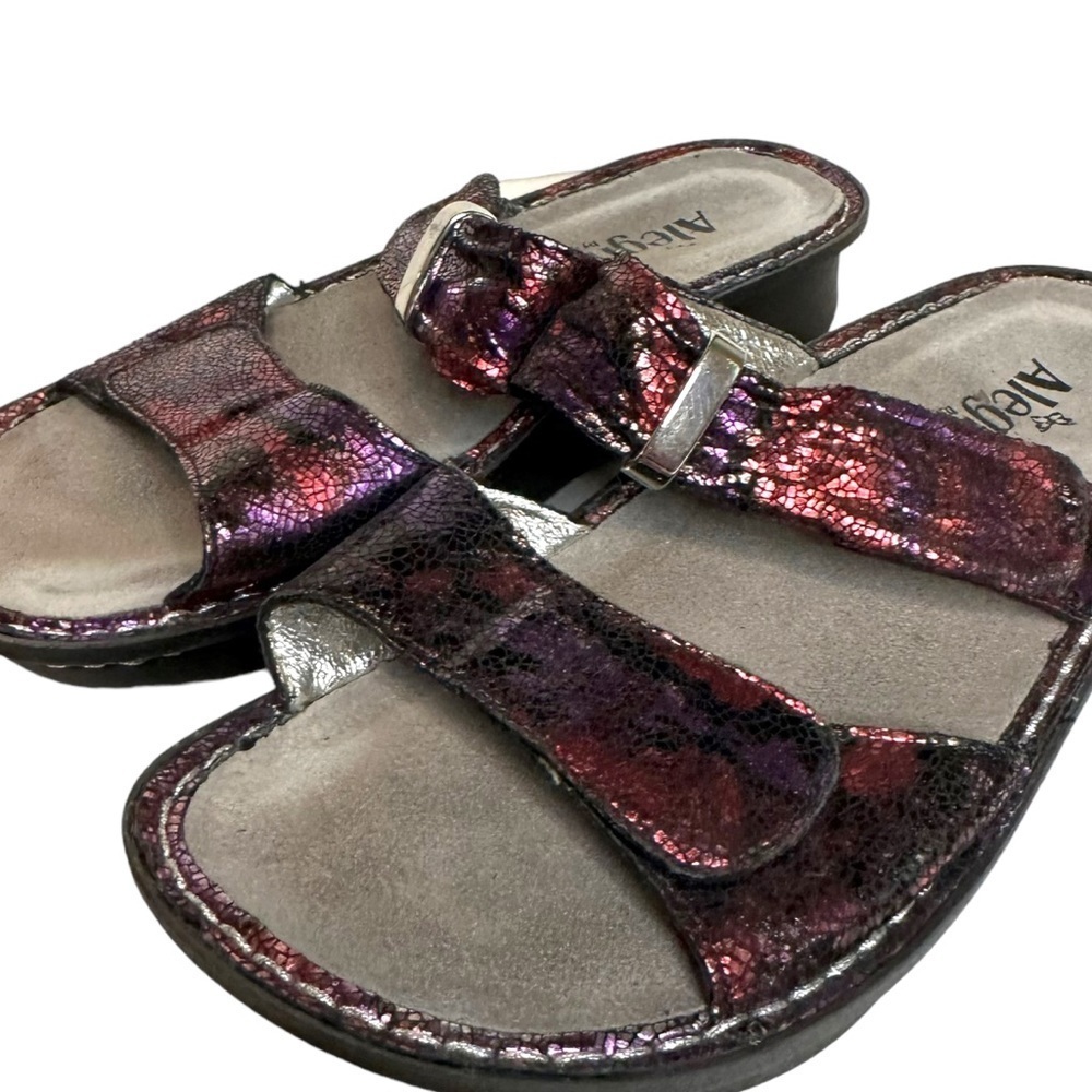 Alegria Karmen Sandals Womens Purple Metallic Slip On Adjustable Shoes Size 8 - Picture 3 of 9